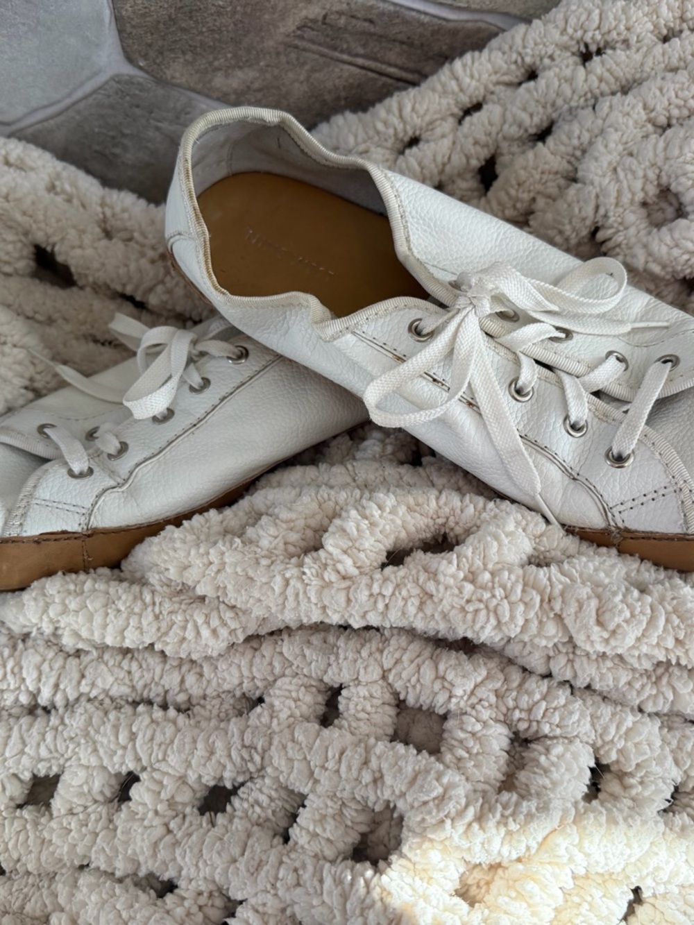 Nine West White Leather Lace-Up Sneakers with Tan Soles